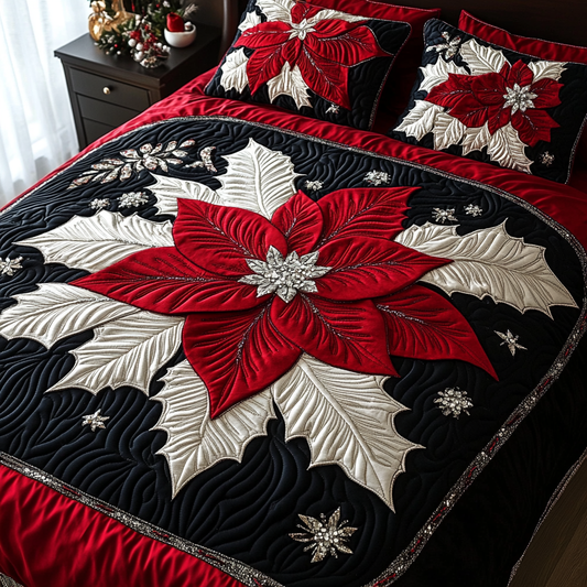 Poinsettia Charm 3-Piece Quilted Bedding Set