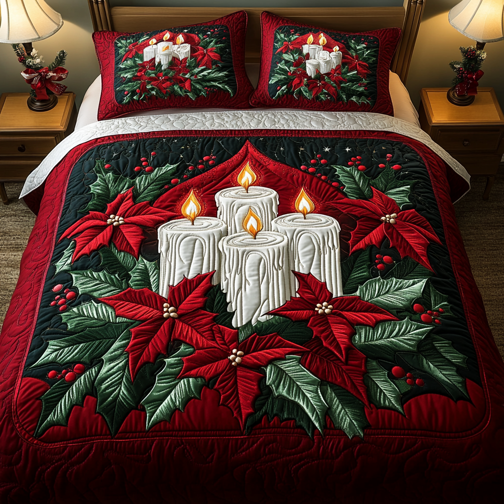 Poinsettia Light 3-Piece Quilted Bedding Set