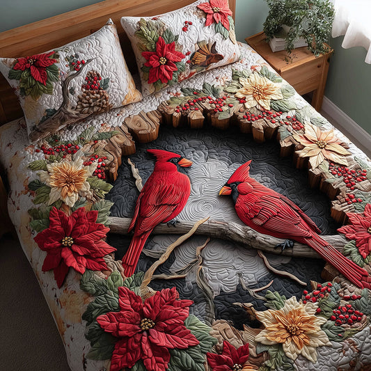 Poinsettia Nest 3-Piece Quilted Bedding Set