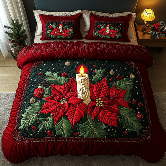 Poinsettia Spirit 3-Piece Quilted Bedding Set