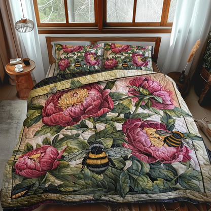 Pollinator's Floral Haven 3-Piece Quilted Bedding Set
