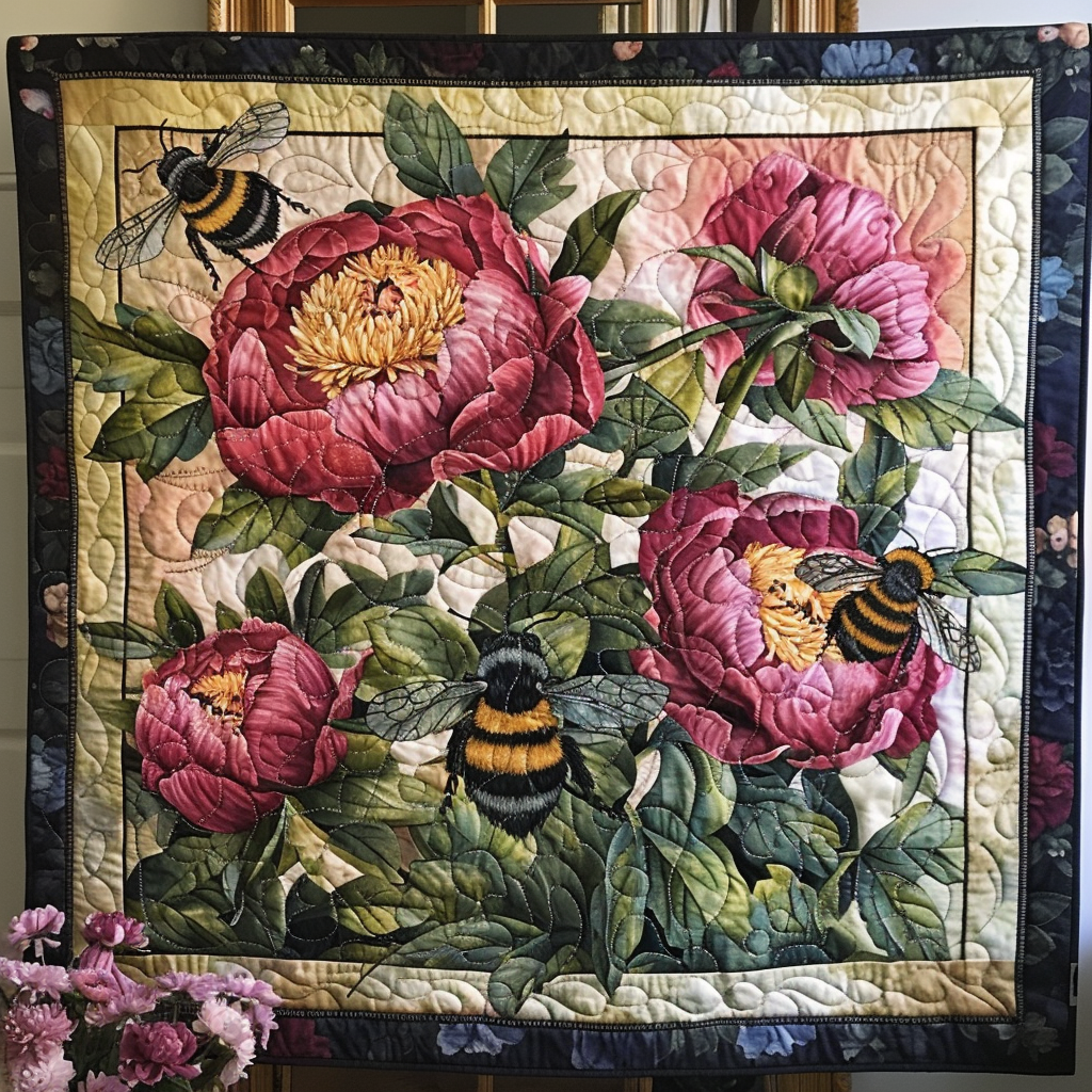 Pollinator's Floral Haven Quilted Blanket