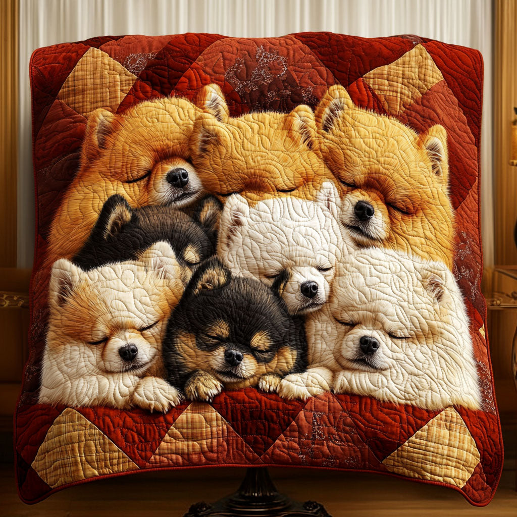 Pomeranian Cuddle Squad Quilted Blanket