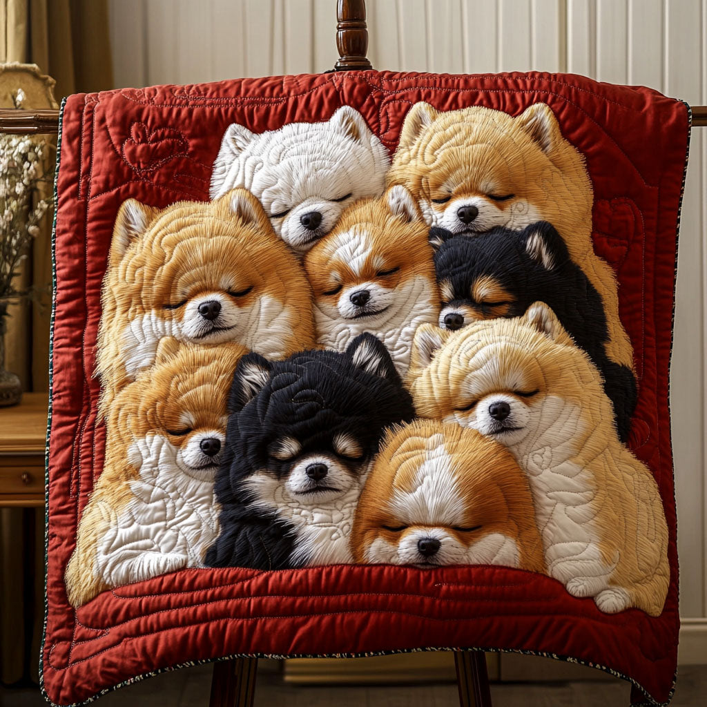 Pomeranian Joy Quilted Blanket