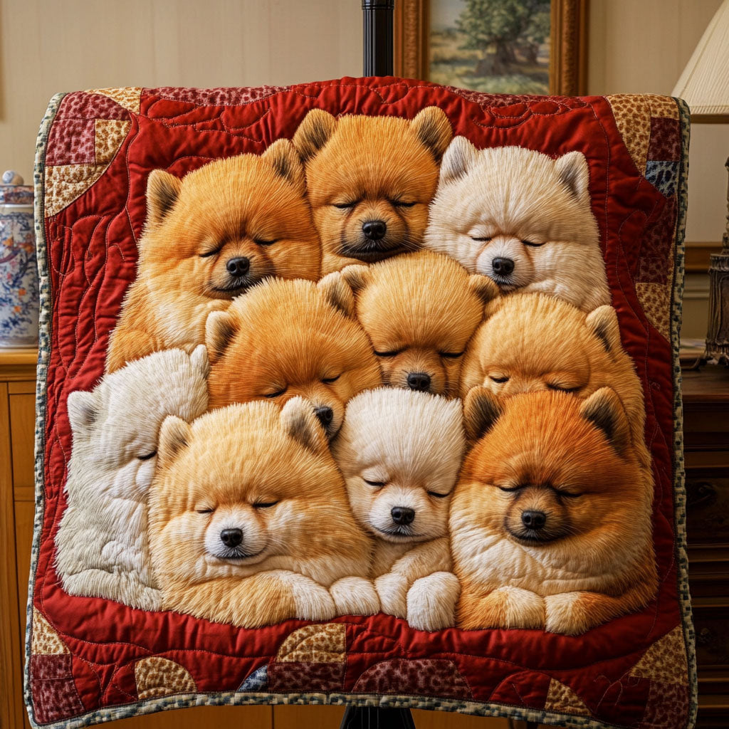 Pomeranian Slumber Quilted Blanket