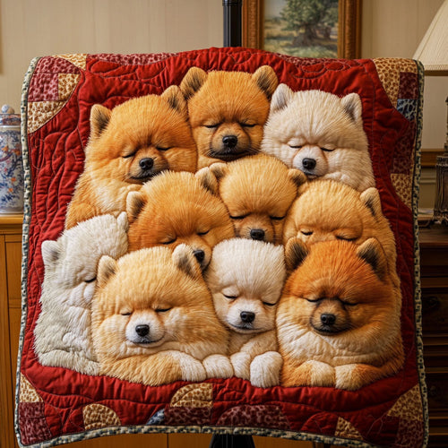 Pomeranian Slumber Quilted Blanket