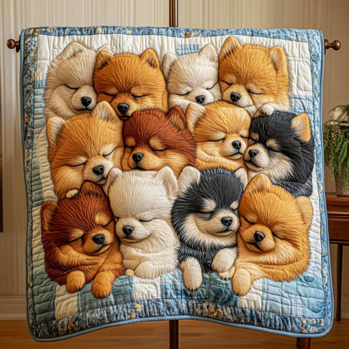 Pomeranian Snuggle Time Quilted Blanket
