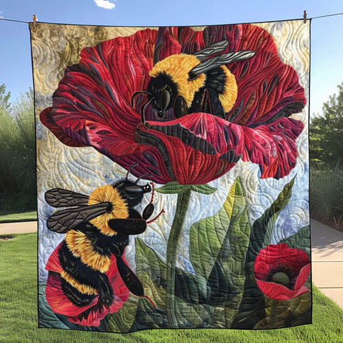 Poppy Bees Quilted Blanket