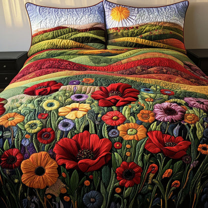 Poppy Garden Delight 3-Piece Quilted Bedding Set