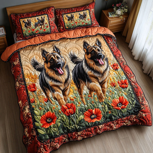 Poppy Playmates 3-Piece Quilted Bedding Set
