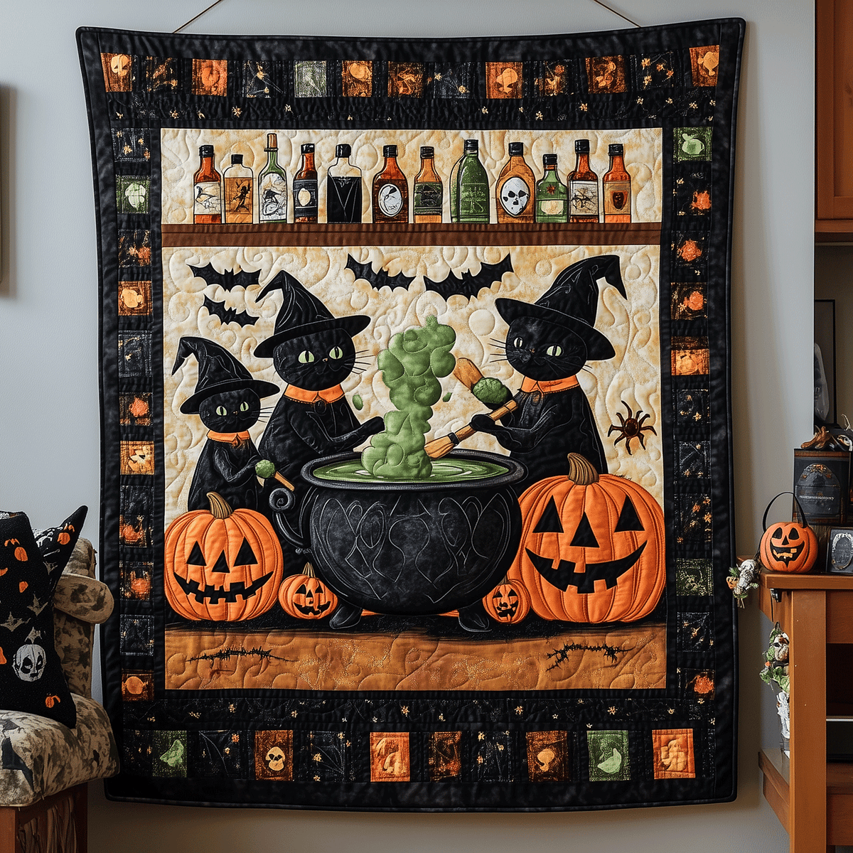 Potion Bubbles Cats Quilted Blanket