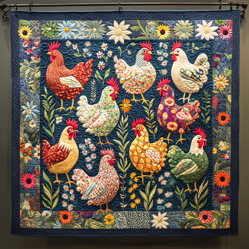 Poultry Parade Quilted Blanket