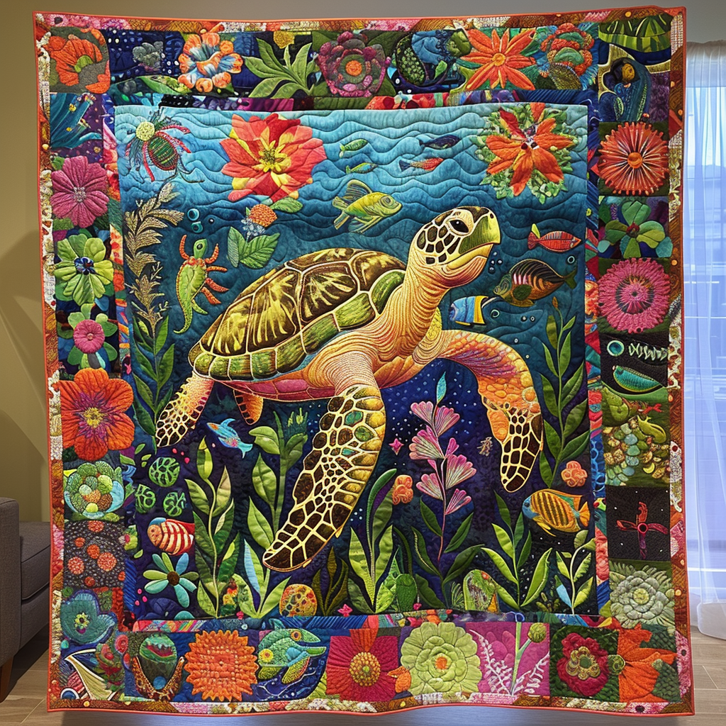Pristine Turtles Quilted Blanket