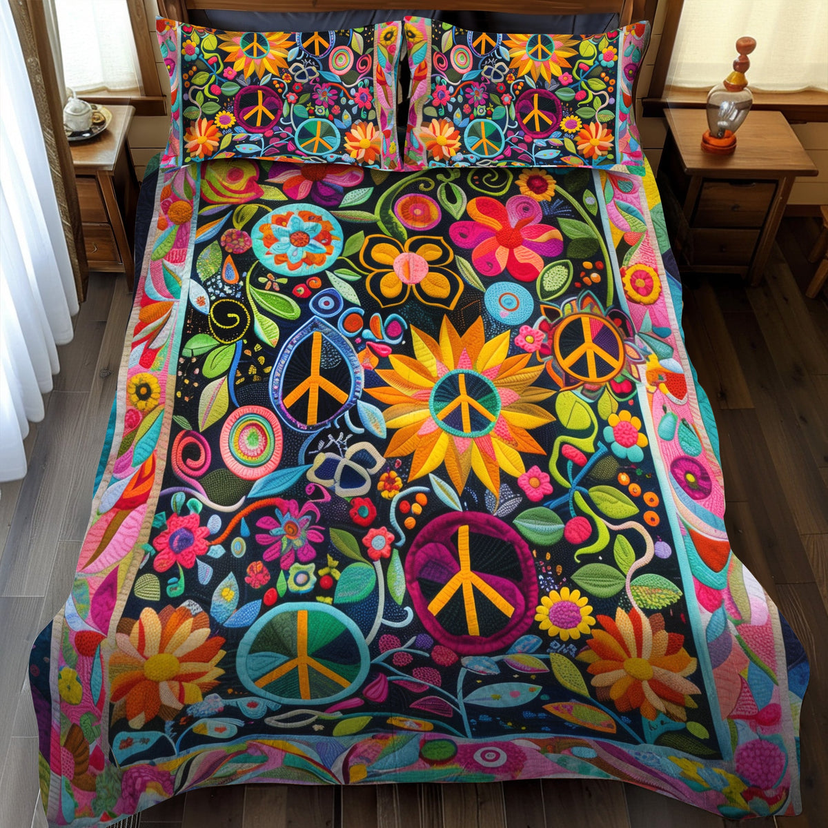 Psychedelic Peace 3-Piece Quilted Bedding Set