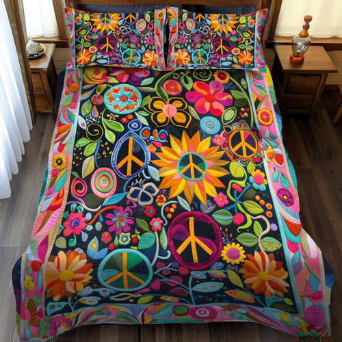 Psychedelic Peace 3-Piece Quilted Bedding Set
