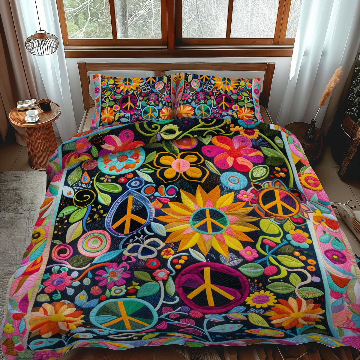 Psychedelic Peace 3-Piece Quilted Bedding Set