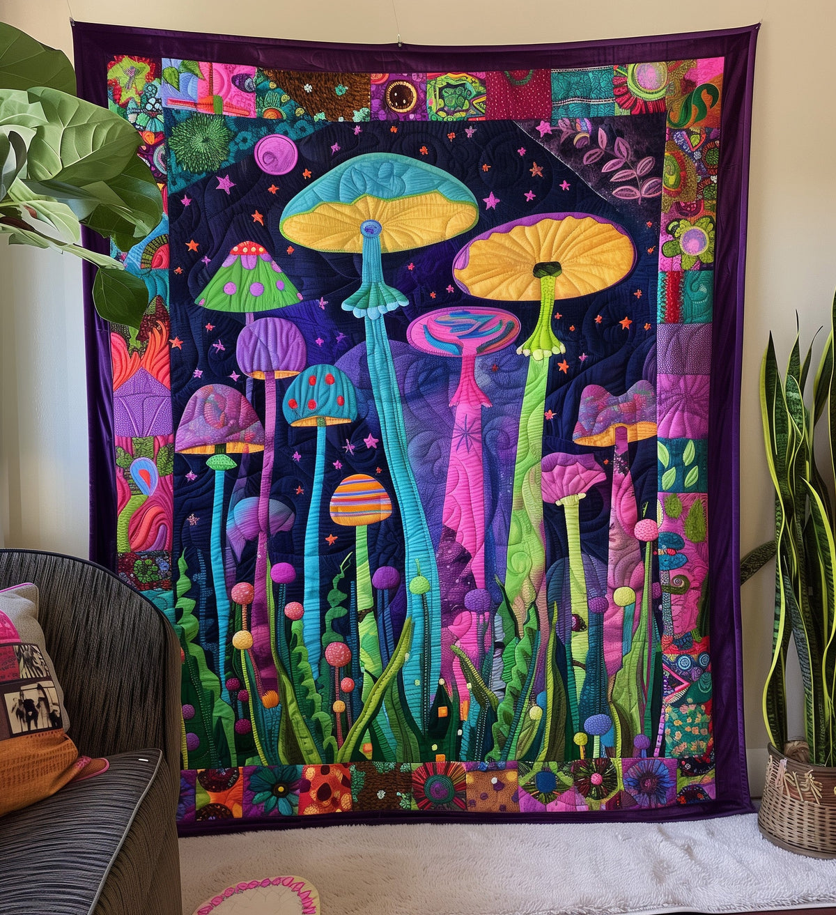 Psychedelic Peace Quilted Blanket
