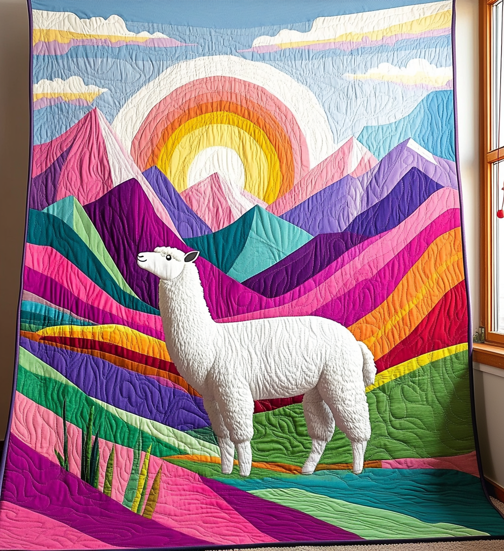 Psychedelic Llama Quilted Blanket