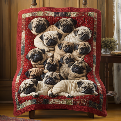 Pug Delight Quilted Blanket