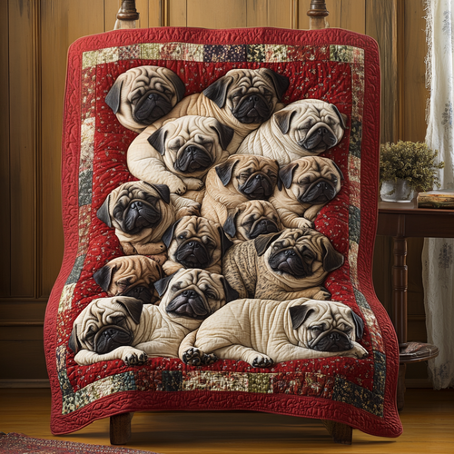 Pug Delight Quilted Blanket