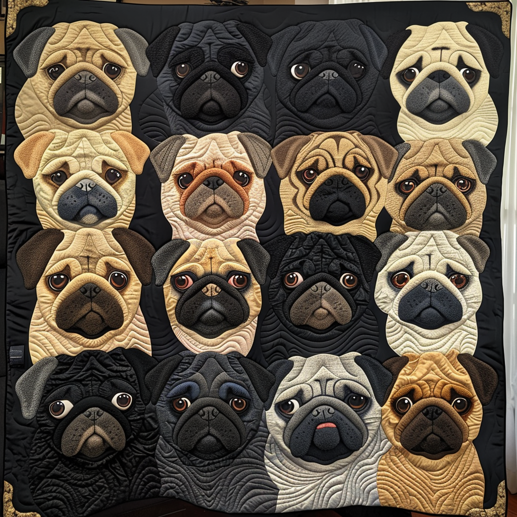 Pug Garden Quilted Blanket