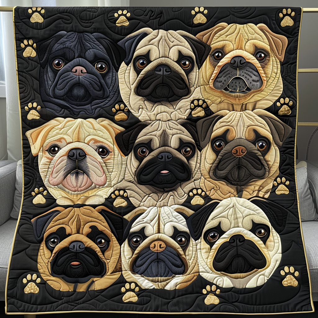 Pug Parade Quilted Blanket