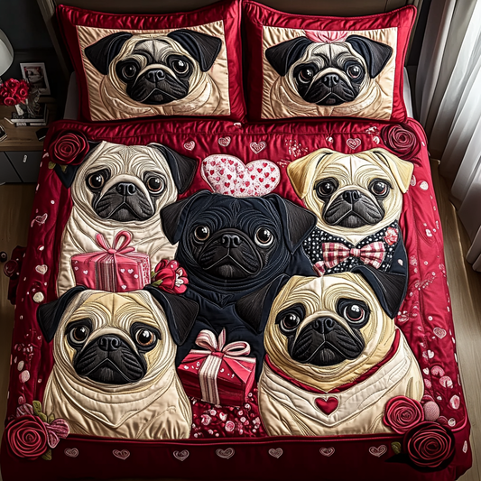 Pug Charm 3-Piece Quilted Bedding Set