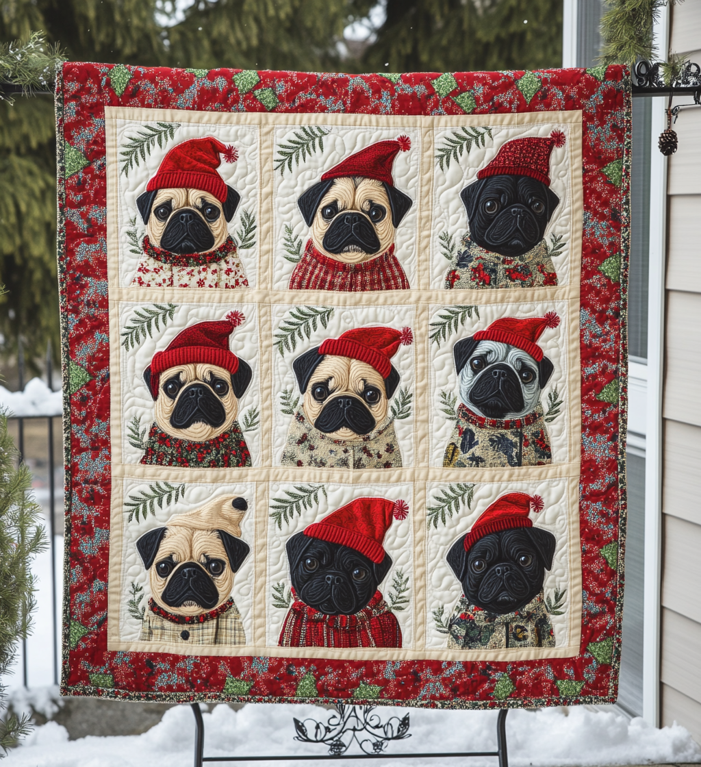 Pug Christmas Magic Quilted Blanket