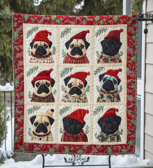 Pug Christmas Magic Quilted Blanket