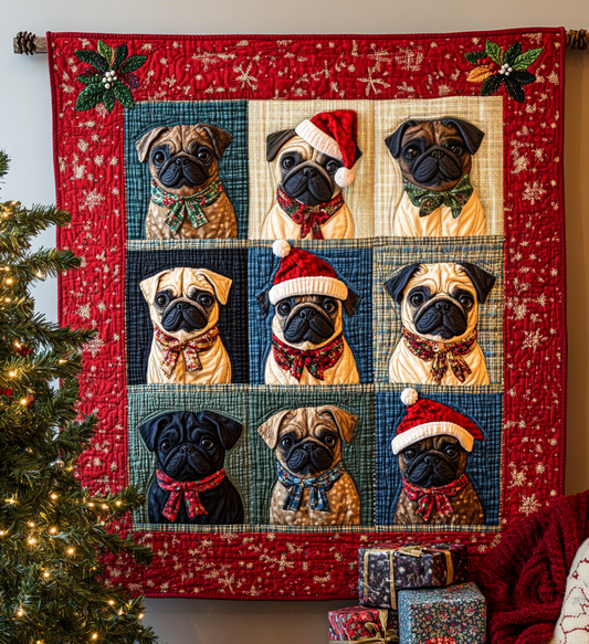 Pug Christmas Tree Snuggle Quilted Blanket