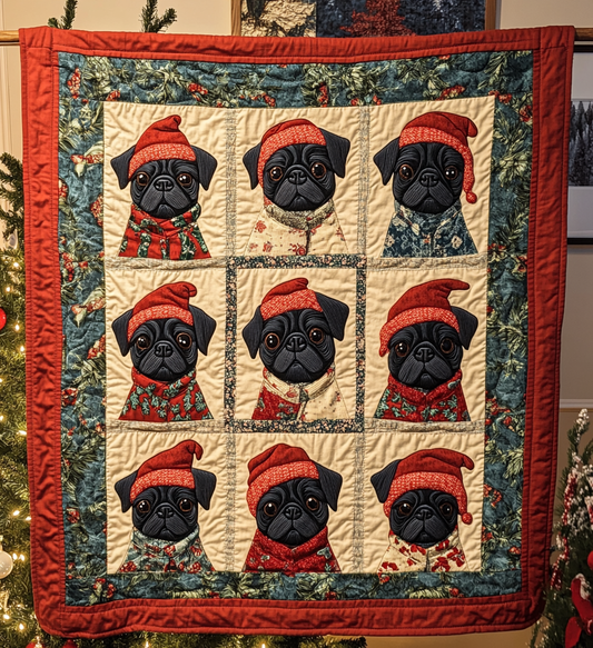 Pug Frosty Fun Quilted Blanket
