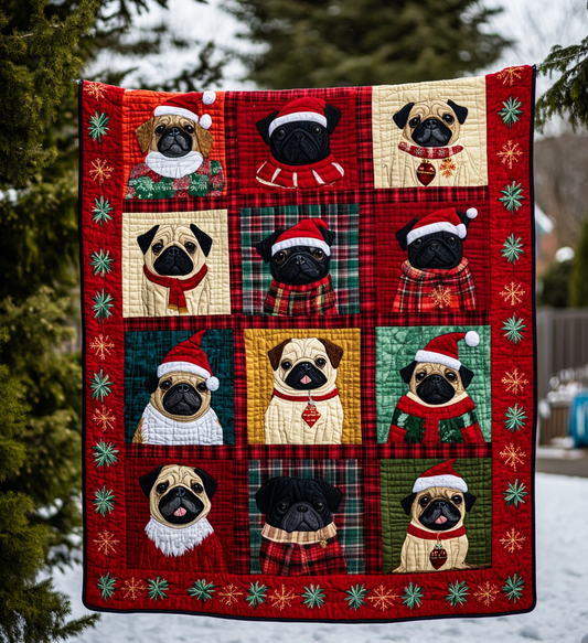 Pug Holiday Warmth Quilted Blanket
