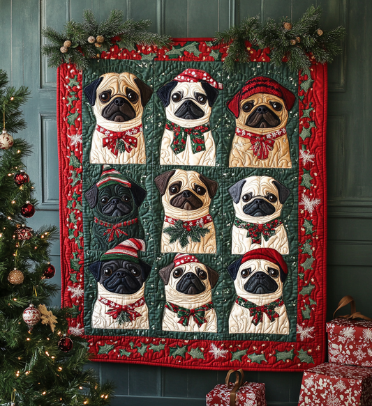 Pug Noel Night Quilted Blanket