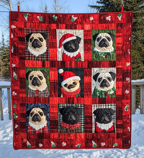 Pug Snowy Adventure Quilted Blanket