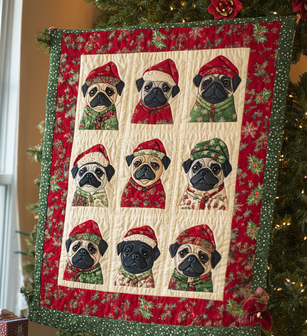 Pug Winter Wishes Quilted Blanket