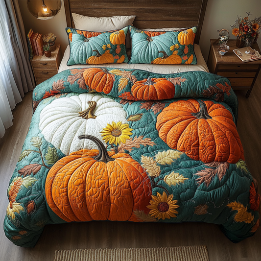 Pumpkin Glow 3-Piece Quilted Bedding Set