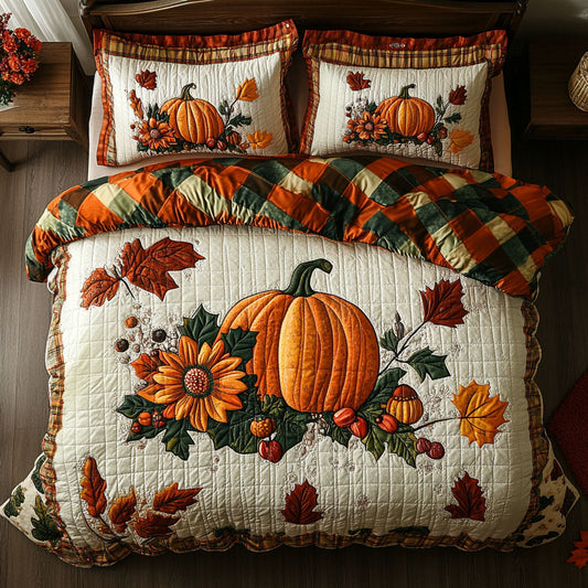 Pumpkin Harvest 3-Piece Quilted Bedding Set