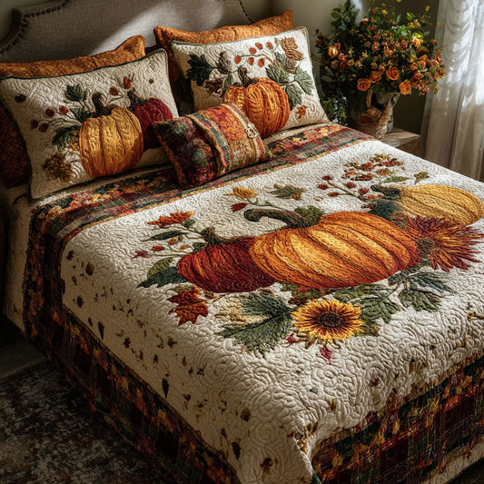 Pumpkin Harvest Time 3-Piece Quilted Bedding Set