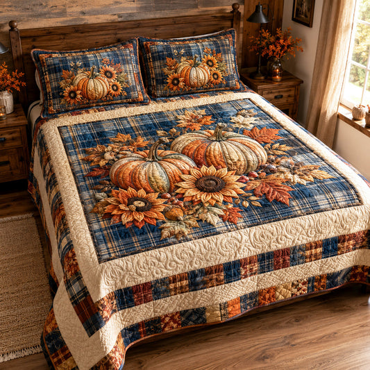 Pumpkin Meadow 3-Piece Quilted Bedding Set
