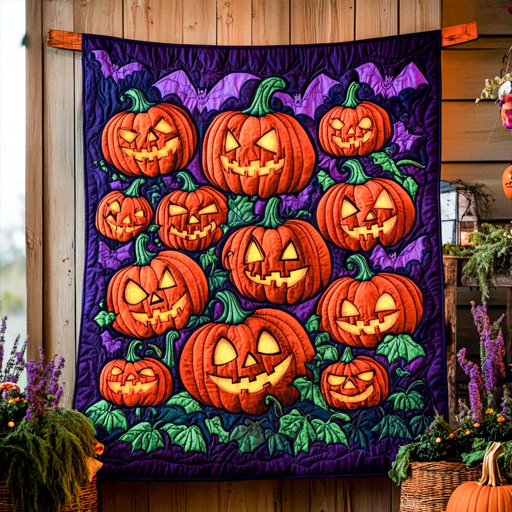 Pumpkin Patch Frenzy Quilted Blanket