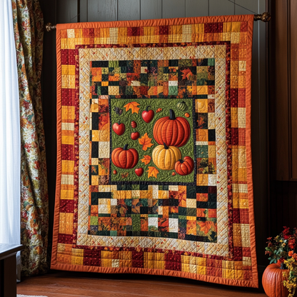 Pumpkin Patterned Thanksgiving Quilted Blanket