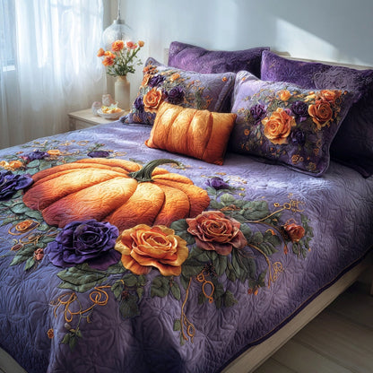 Pumpkin Roses 3-Piece Quilted Bedding Set