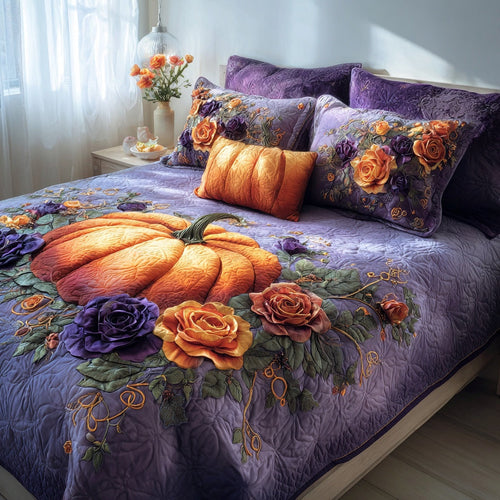 Pumpkin Roses 3-Piece Quilted Bedding Set
