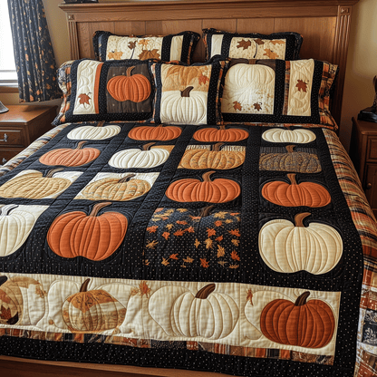 Pumpkin Row 3-Piece Quilted Bedding Set
