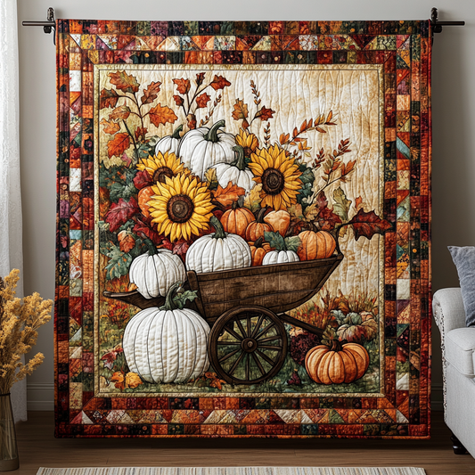 Pumpkin Wheelbarrow Quilted Blanket