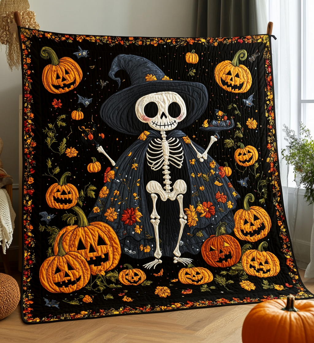 Pumpkins Night Quilted Blanket
