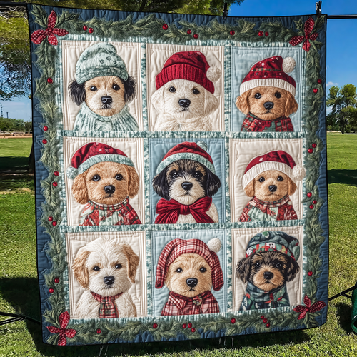 Puppy Christmas Magic Quilted Blanket