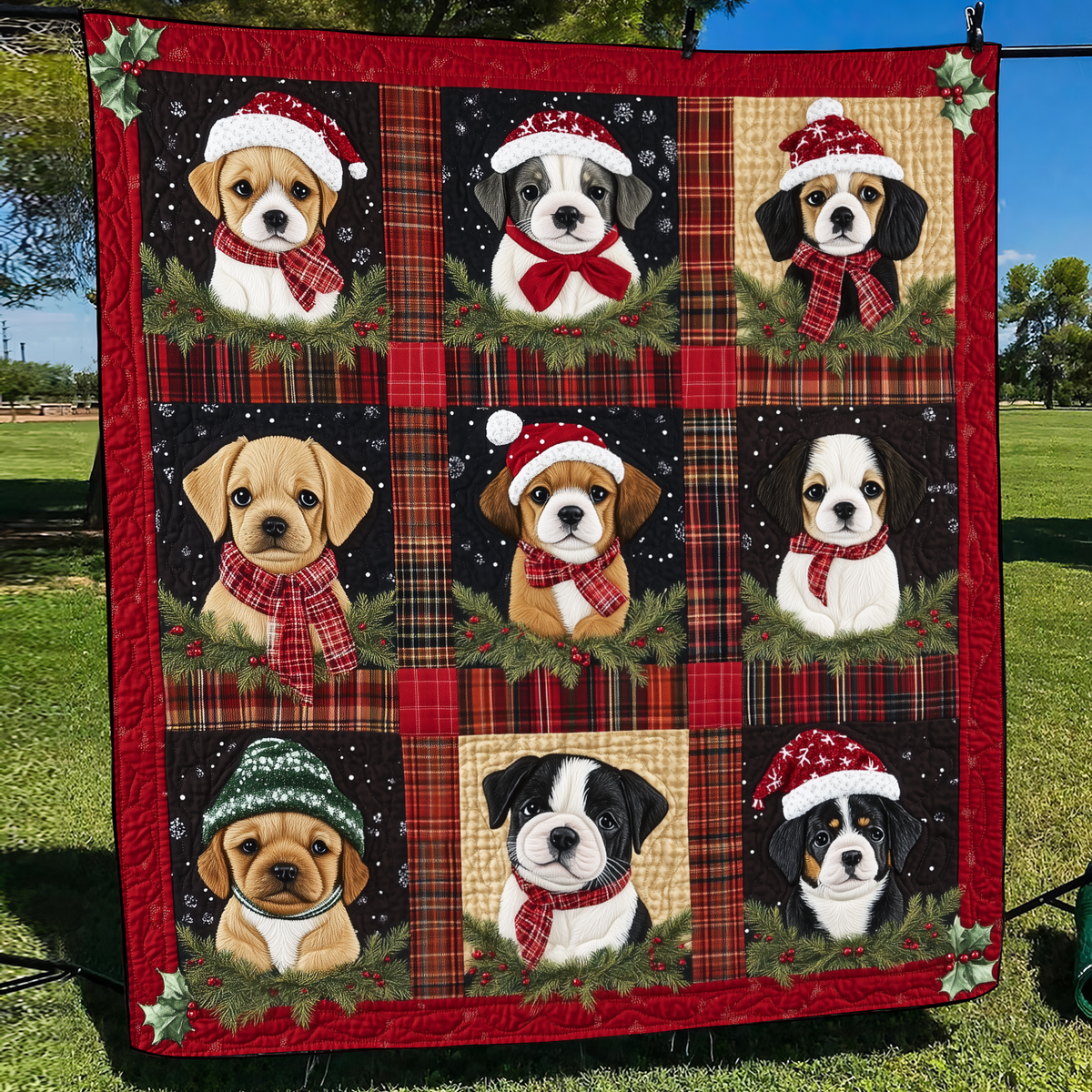 Puppy Holiday Delight Quilted Blanket