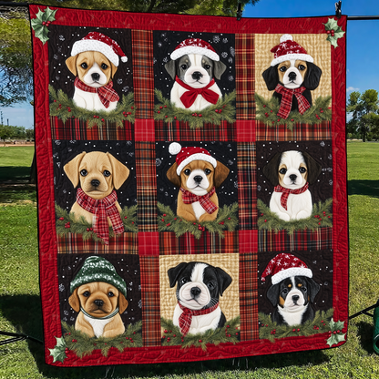 Puppy Holiday Delight Quilted Blanket