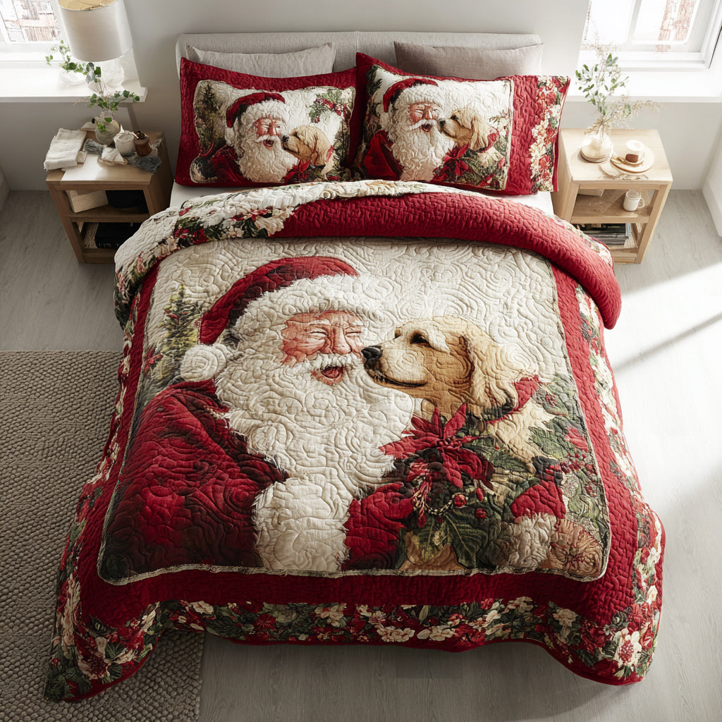Puppy Santa Claus 3-Piece Quilted Bedding Set